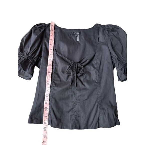 1.STATE Women's Puff Sleeve Cinched Front Sweetheart Top In Black - Picture 10 of 13